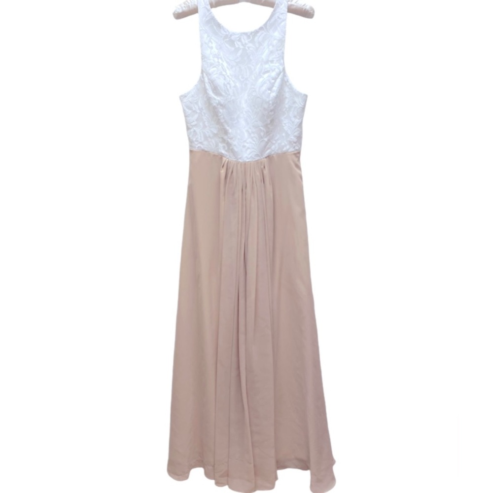 Champagne Lace Halter Chiffon Bridesmaid Dress - Size 6